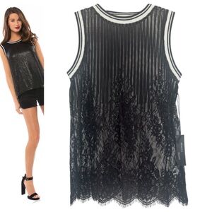 Elegant Lace Tank Top Blouse Luxury Neutral Shell Black White Womens Size Small